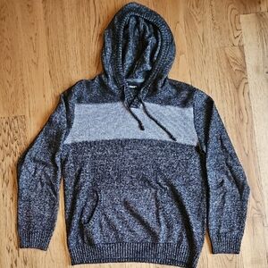 Men's Charcoal and Light Gray Knit Hoodie